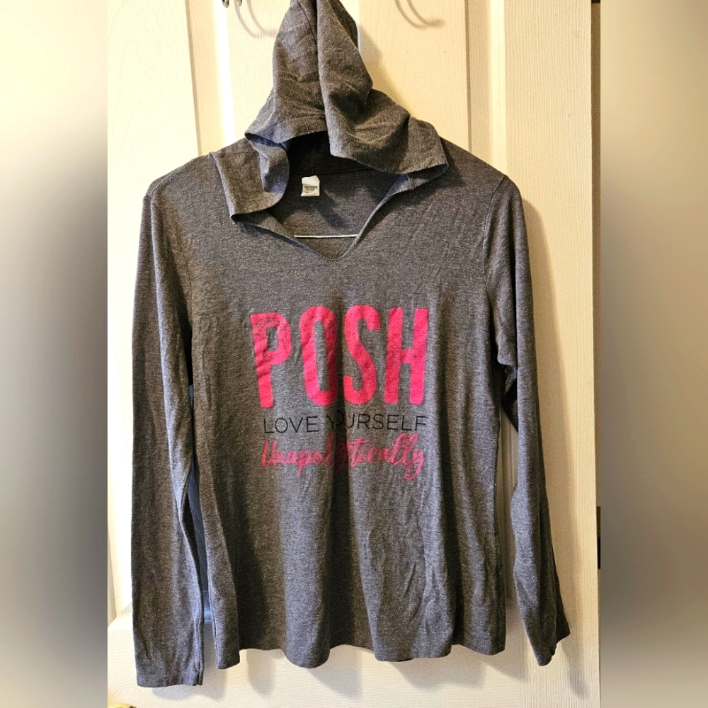 Perfectly Posh Grey Hoodie Long Sleeve  T-shirt Size M